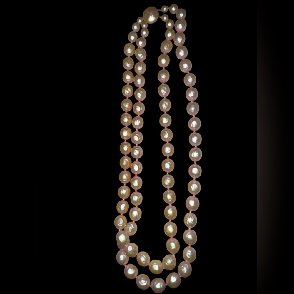 Vintage Double 12” heavier strands of medium faux pearls- textured- SEE PICS